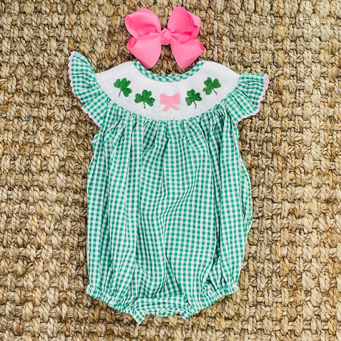 Saint Patrick's Day lucky charm baby girls romper preorder