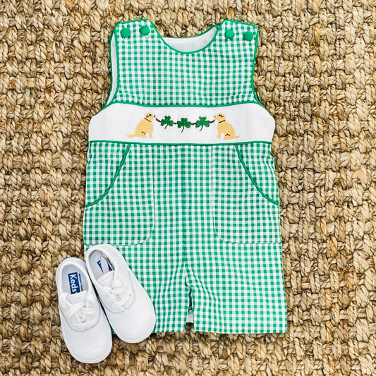 Saint Patrick's Day lucky charm baby boy romper preorder