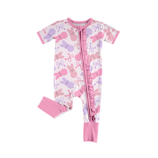 Toddle baby girls Easter bunny bow zip romper preorder