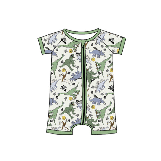 Baby boy dinosaur zip romper preorder