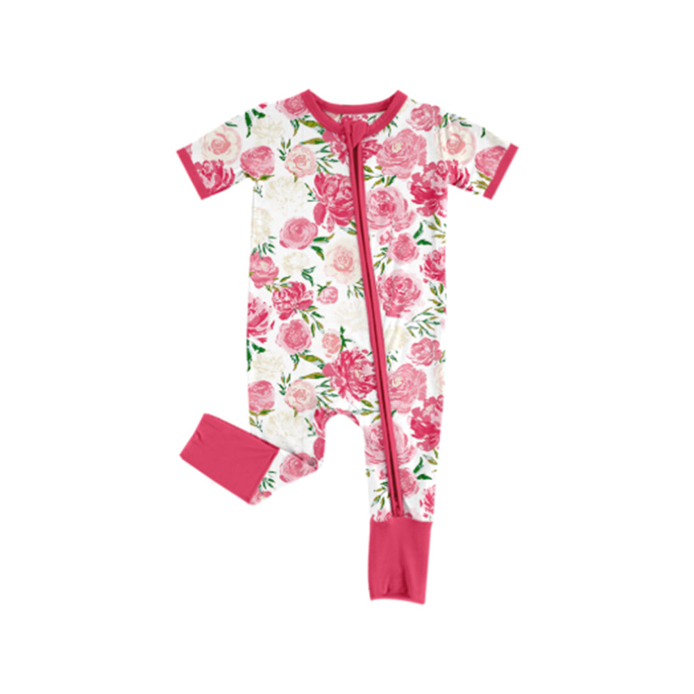 Baby girl long sleeve pink floral zip romper preorder