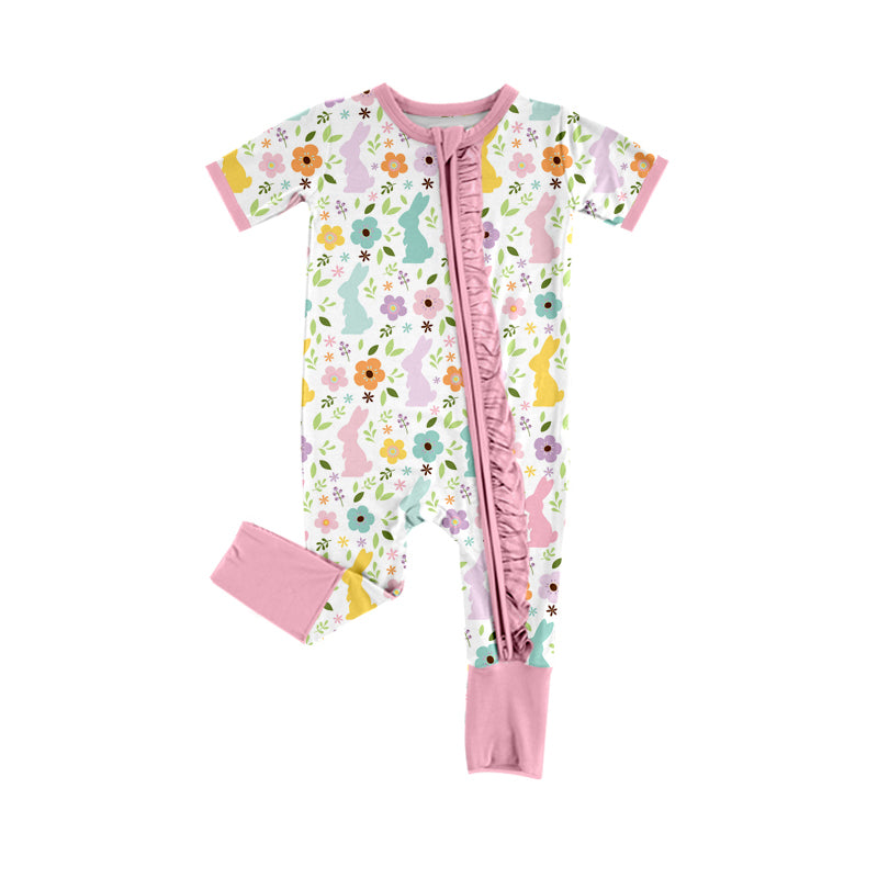 Baby girl Easter floral zip romper preorder