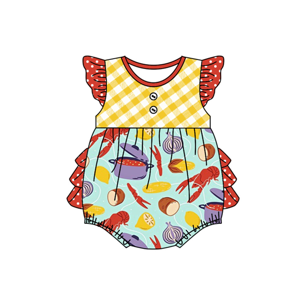 Baby girl  crawfish summer romper preorder