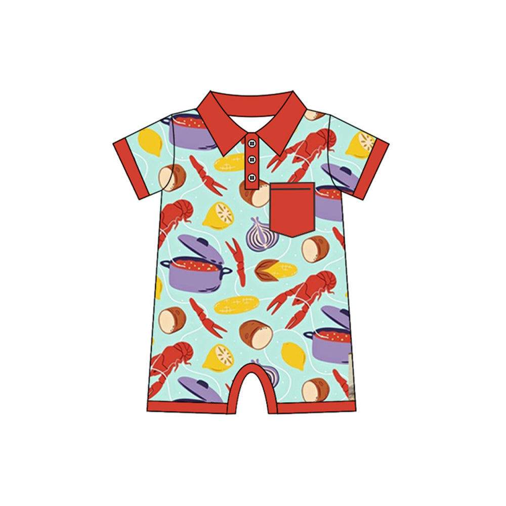 Baby boy crawfish summer romper preorder