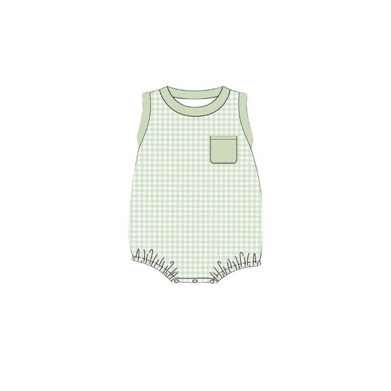 Toddle baby boy green plaid romper preorder