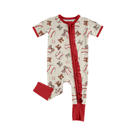 Toddle boy girl baseball bow short sleeve romper preorder