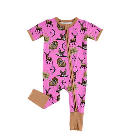 Gone hunting baby girl short sleeve zip romper preorder