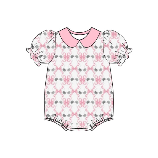 Toddle baby girls pink bow boutique romper preorder