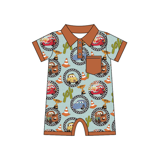 Baby boy cartoon car western summer romper preorder