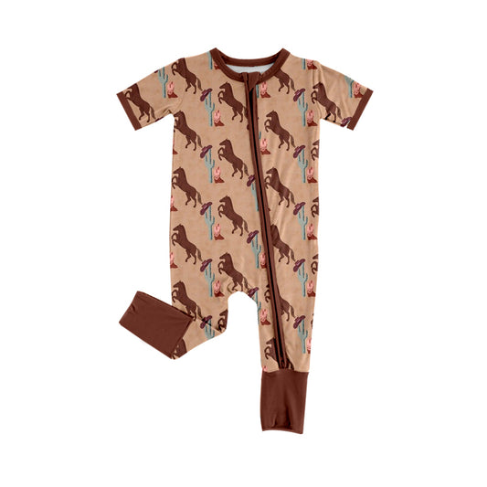 Cowboy western horse kids long sleeve zip romper preorder