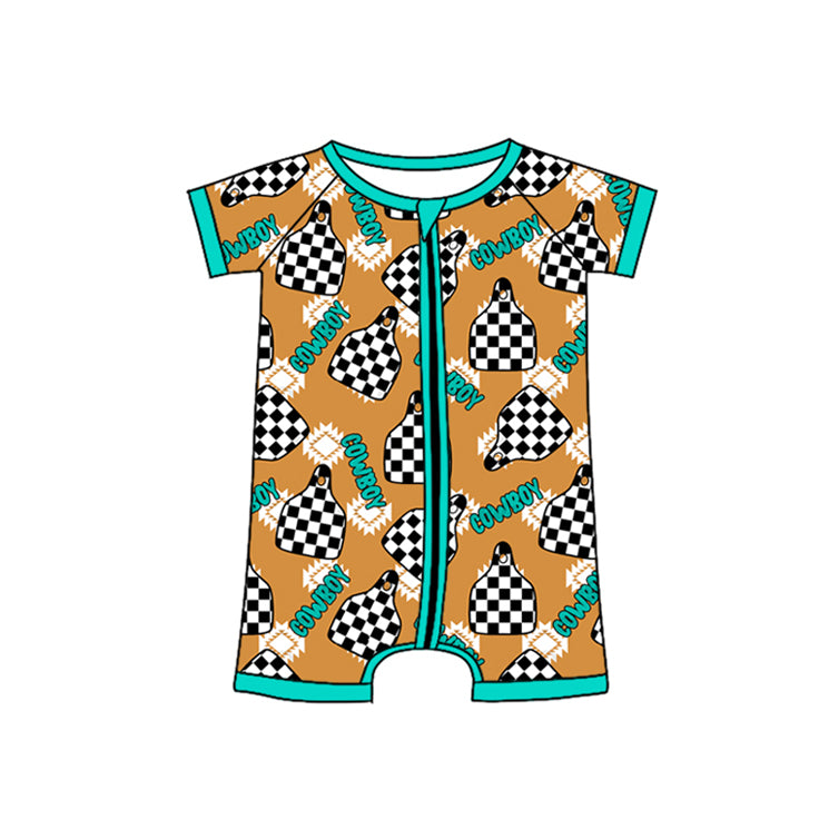 Western cowboy kids short sleeve zip romper preorder