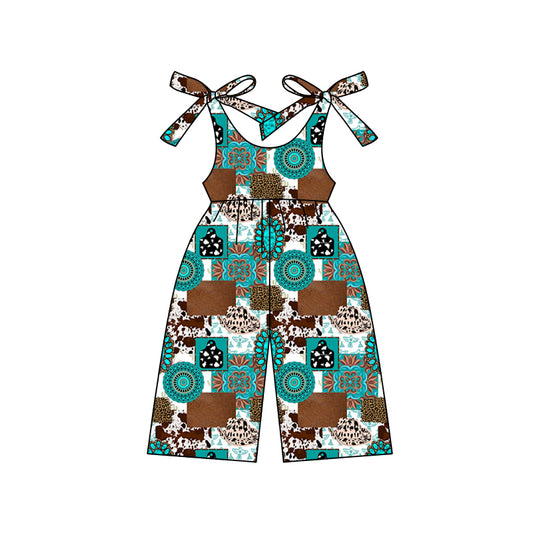 Western turquoise cheetah baby girls jumpsuit preorder