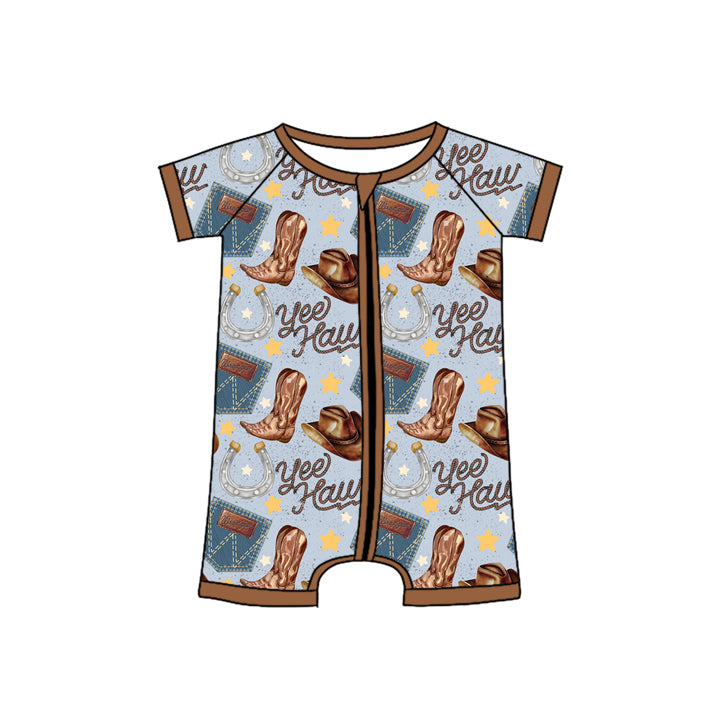 Toddle boy western howdy summer romper preorder