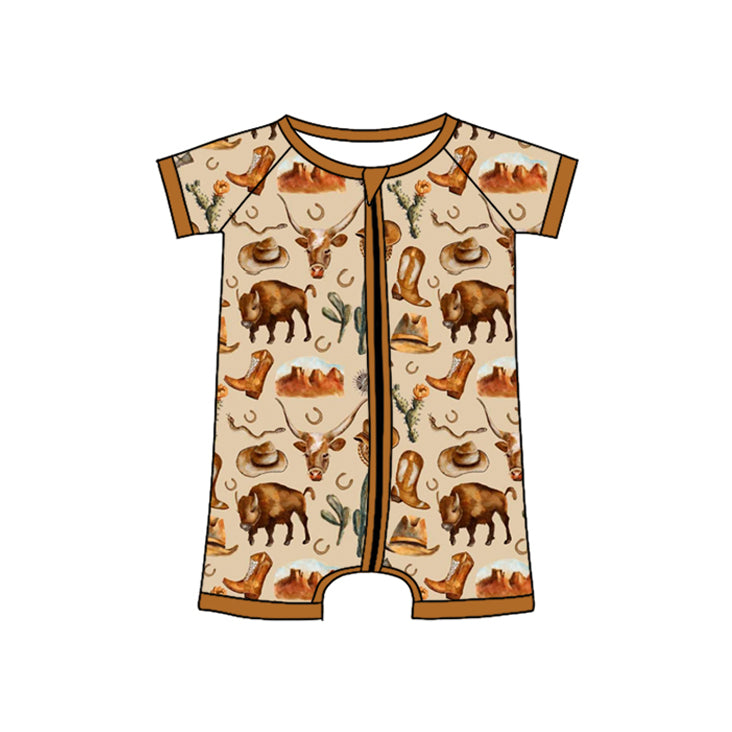 Western cowboy short sleeve zip romper preorder