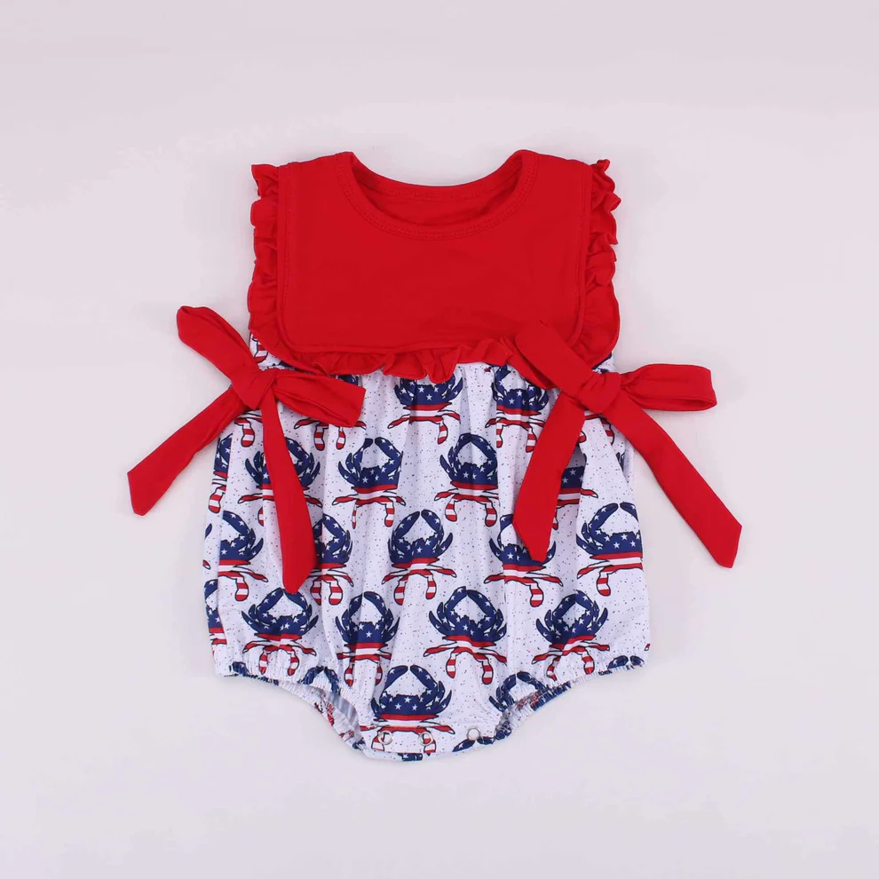 Toddle girls July 4th crab print holiday day romper preorder