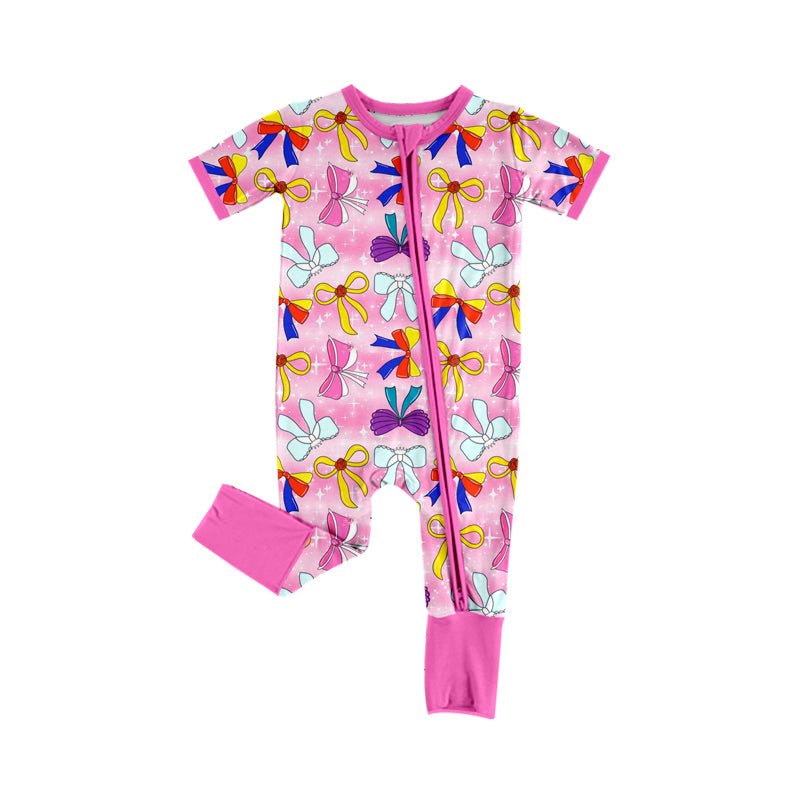 Toddle baby girls colorful bow zip romper preorder