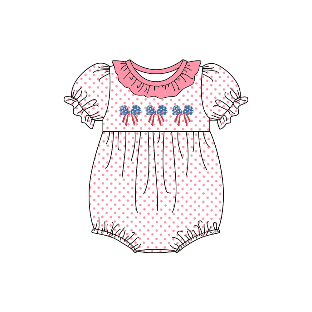 Baby girl July 4th red blue bow design romper preorder