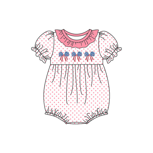 Baby girl July 4th red blue bow design romper preorder