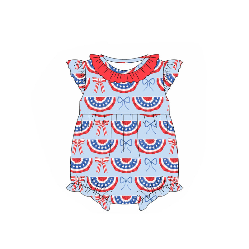 Baby girl July 4th American flage bow design romper preorder