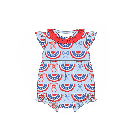 Baby girl July 4th American flage bow design romper preorder