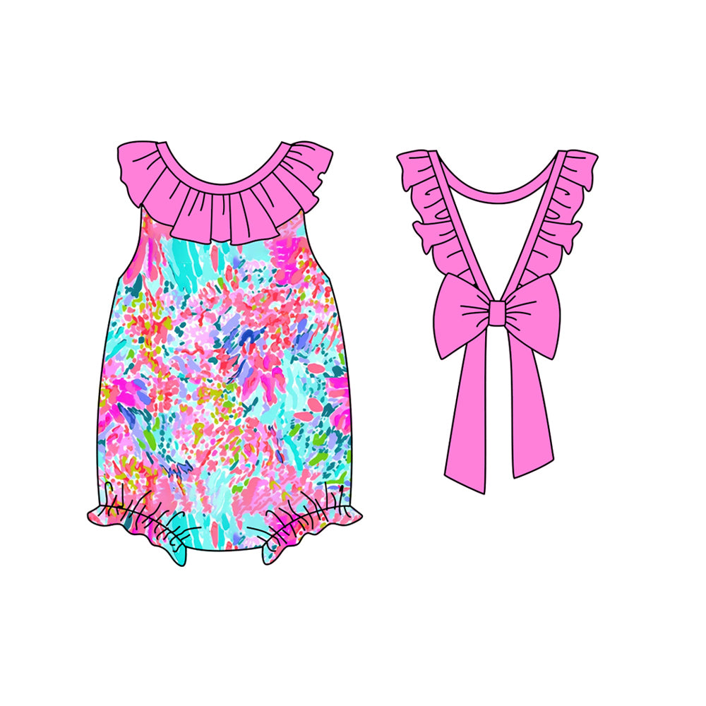 Toddle girls hot pink blue floral summer romper preorder