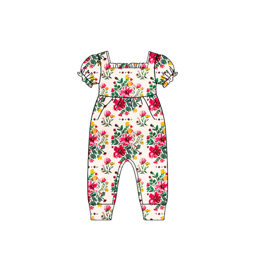Infant baby girls red floral design summer romper preorder