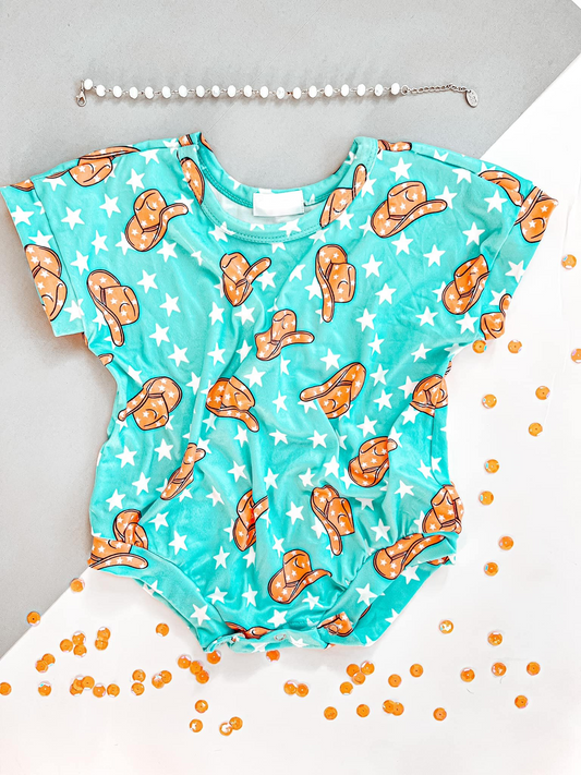 Cowboy western hat summer romper preorder