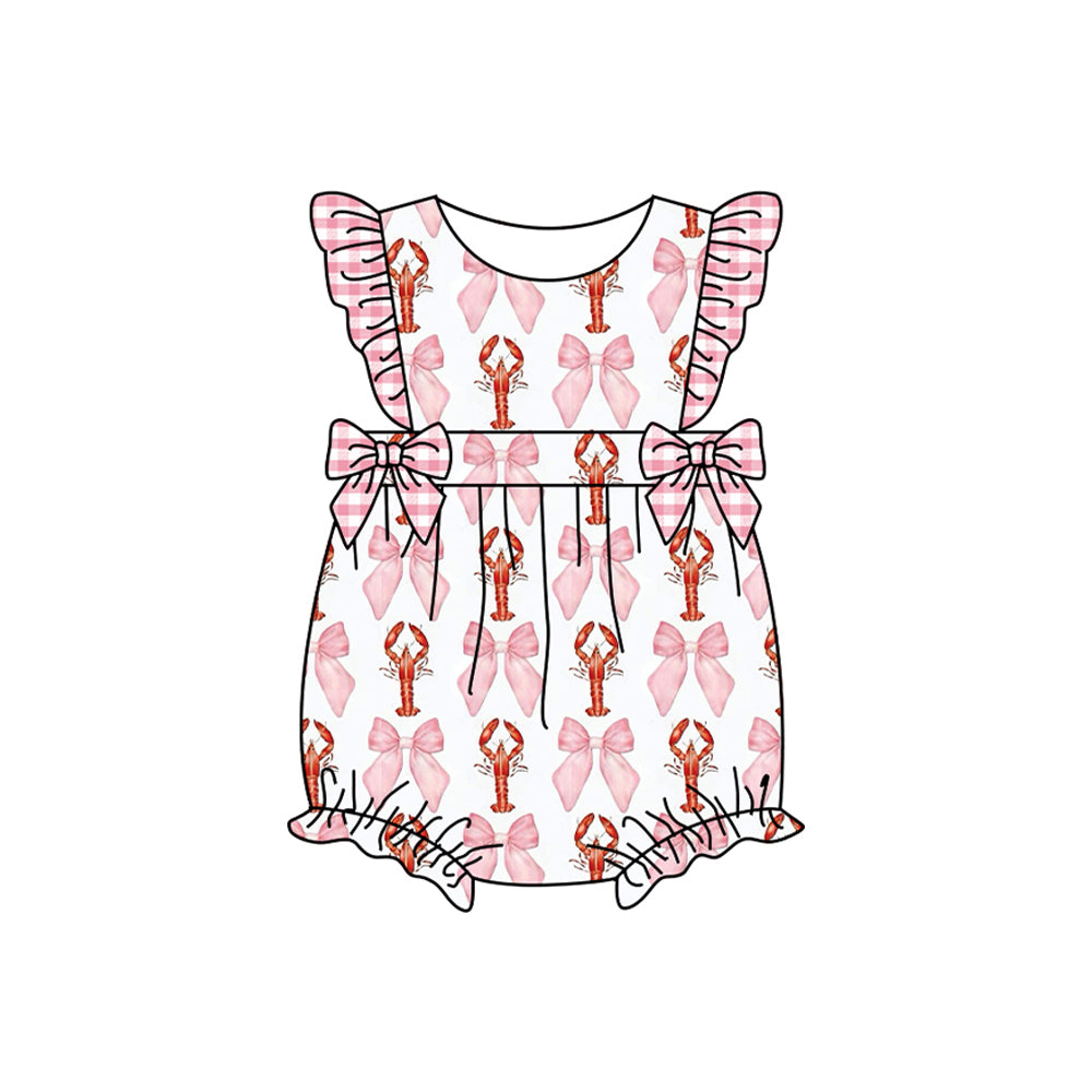 Toddle baby girls pink bow crawfish summer romper preorder