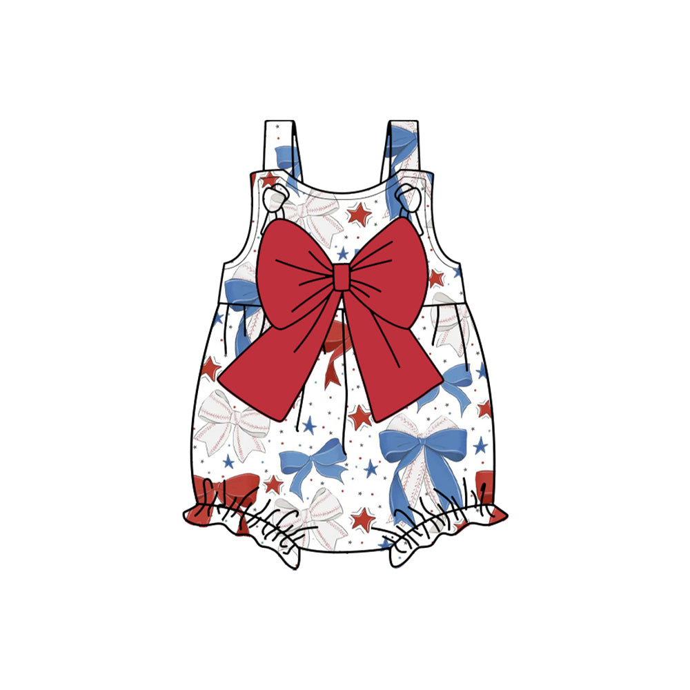 Baby girl July 4th red bow romper preorder