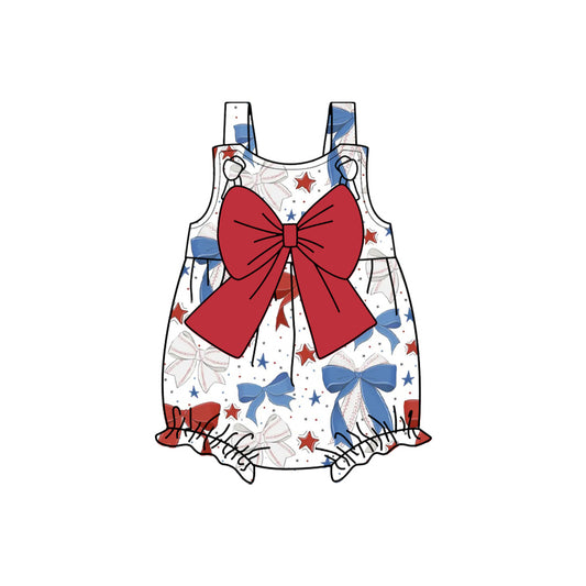 Baby girl July 4th red bow romper preorder