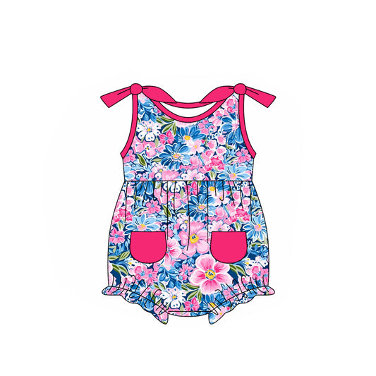 Baby girl blue pink flower summer romper preorder