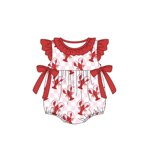 Baby girl pink checkered crawfish short sleeve romper preorder