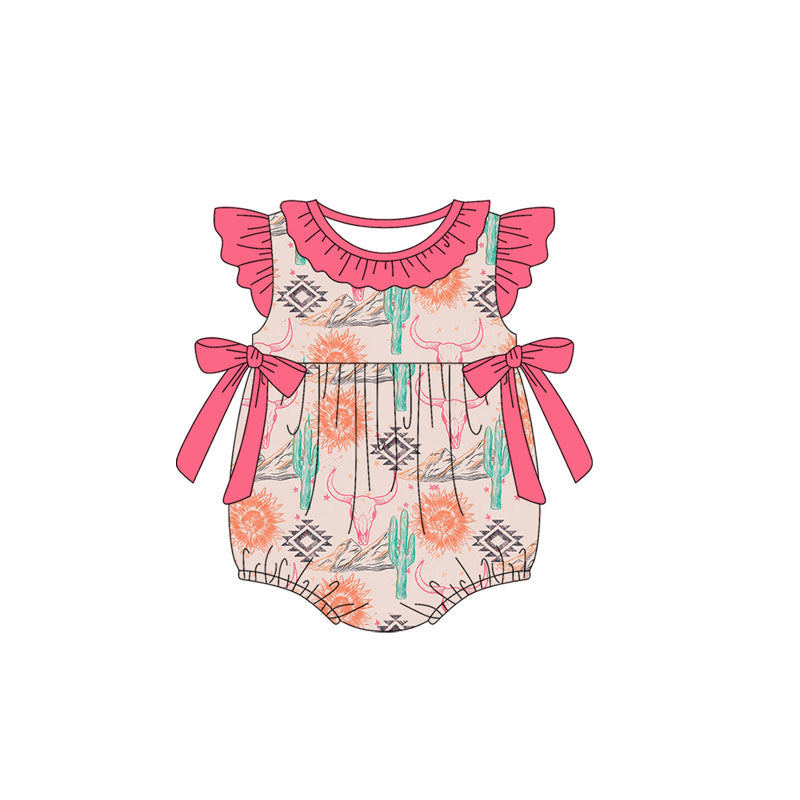 Baby girl western atzec cow romper preorder