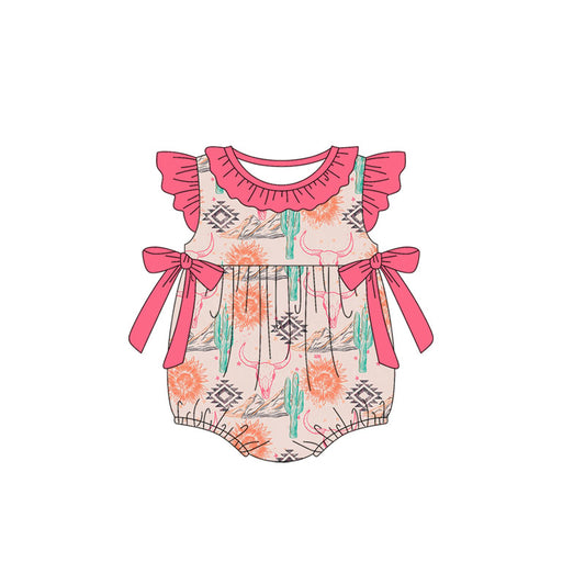 Baby girl western atzec cow romper preorder