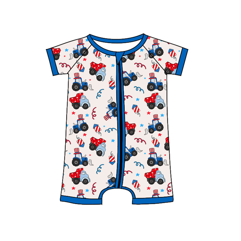 Toddle boy July 4th construction summer romper preorder