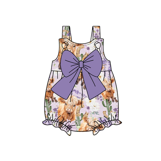 Baby girls highland cow western floral summer romper preorder