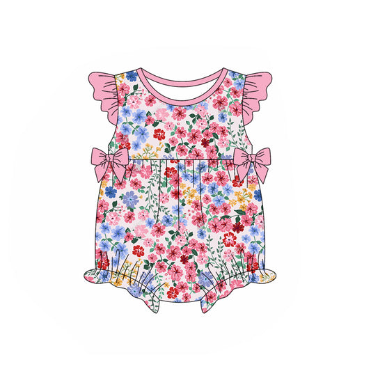 Baby girl blue pink floral boutique romper preorder