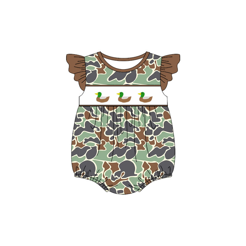 Toddle girl mallard duck green camo summer romper