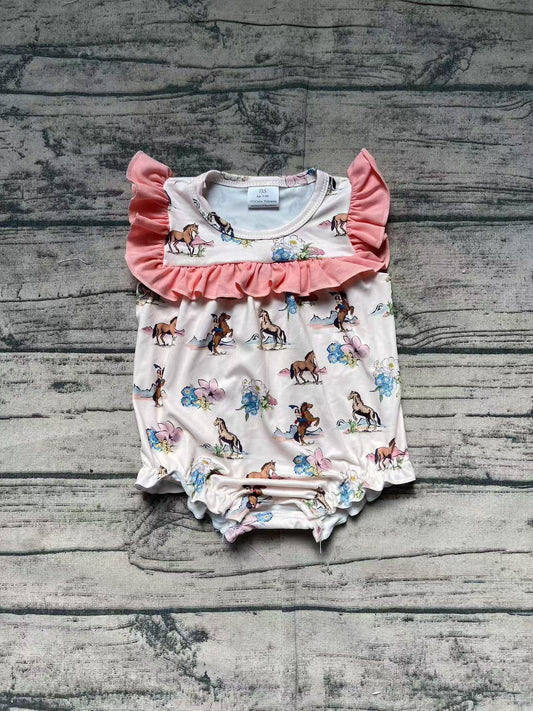 Cowgirls western horse floral summer romper
