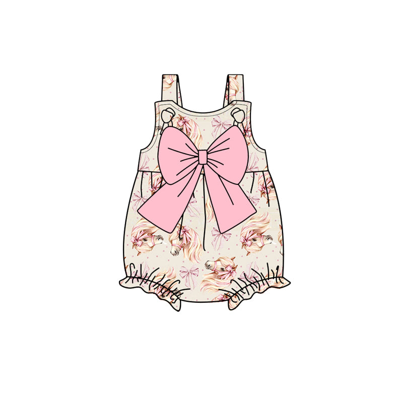Toddle baby girl horse pink bow summer romper preorder
