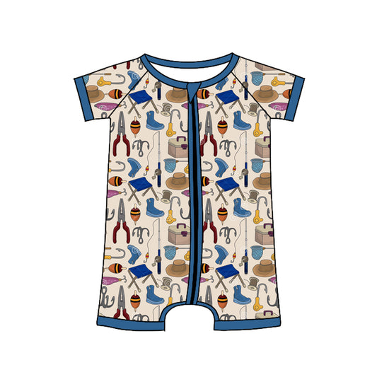 Infant baby boy short sleeve fishing romper preorder