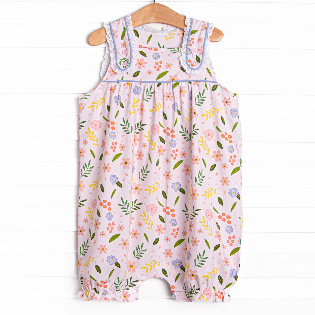 Infant baby girls pink blue floral summer romper preorder