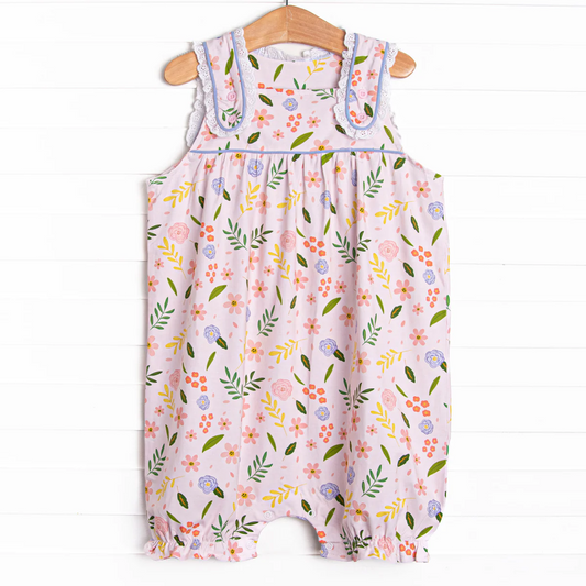 Infant baby girls pink blue floral summer romper preorder