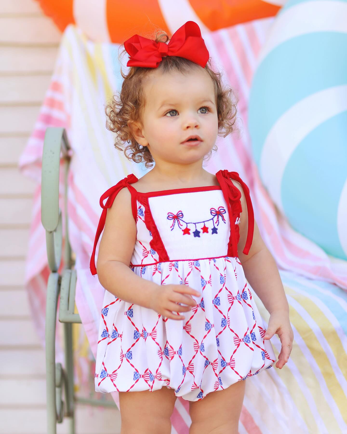 Infant baby girls July 4th red blue star summer romper preorder