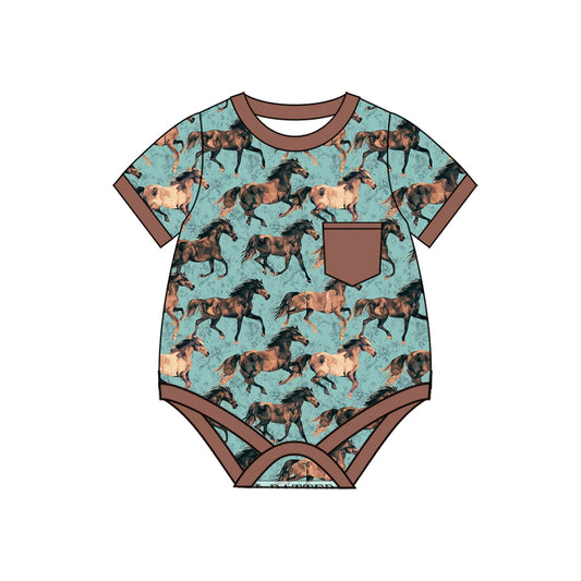 Cowboy western horse short sleeve summer romper preorder
