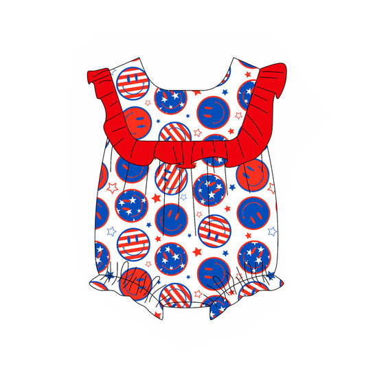 Baby boy smile face July 4th summer romper preorder