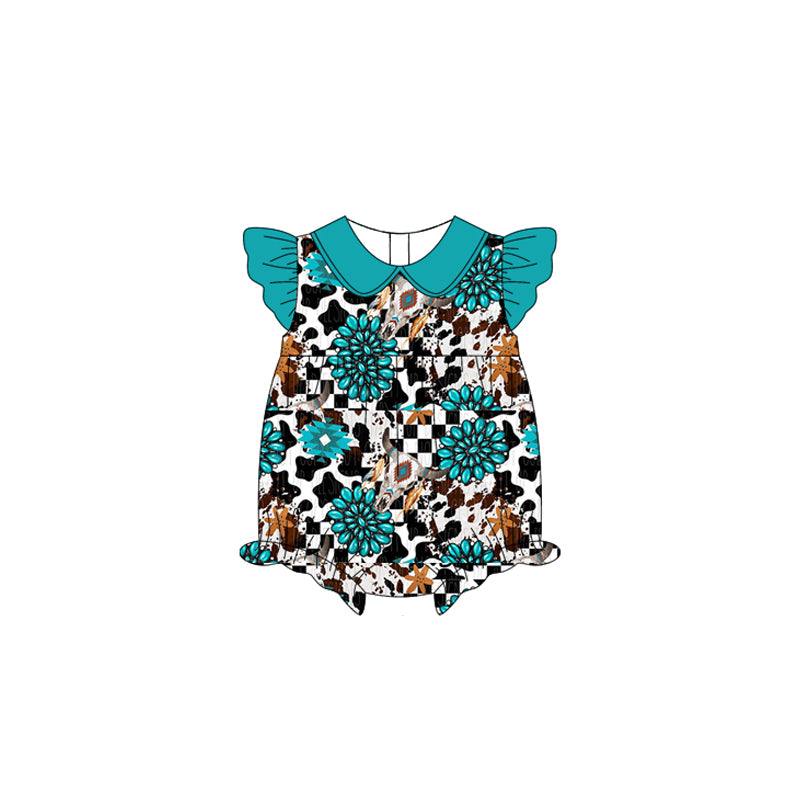 Toddle baby girl western turquoise romper preorder