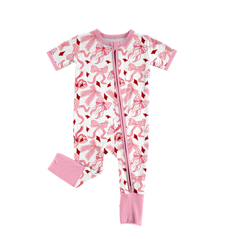 Toddle baby girl short sleeve pink bow romper preorder