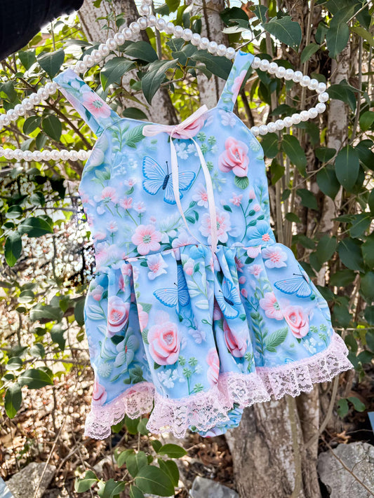 Girls pink flower butterfly summer romper preorder