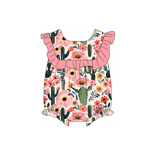 Baby girl pink flower cactus design summer romper preorder